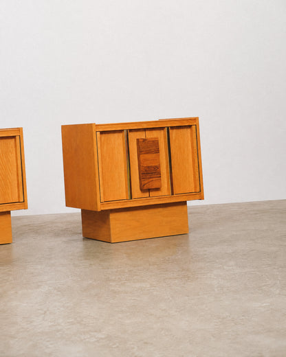 MCM Oak & Rosewood Brutalist Nightstand Set
