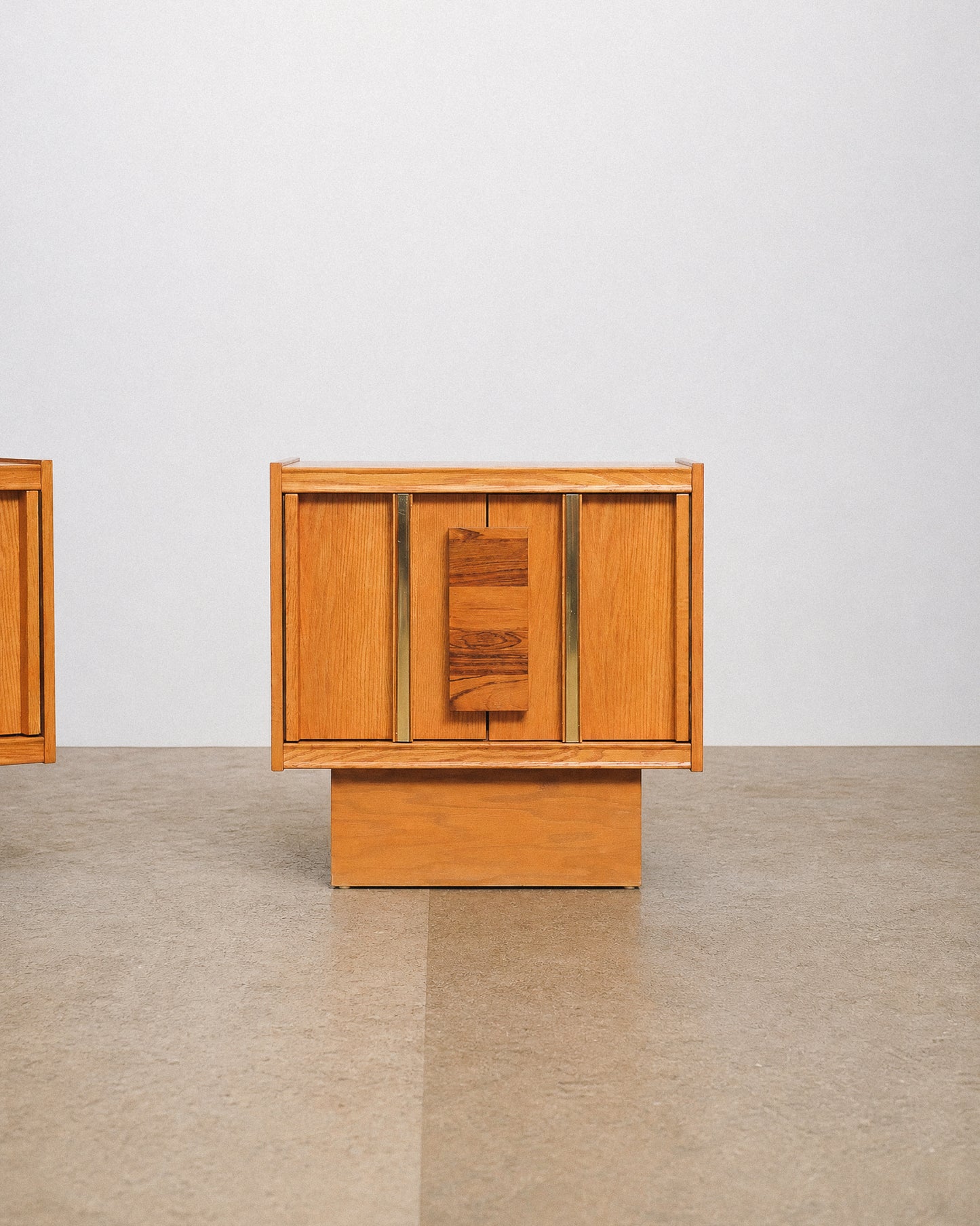 MCM Oak & Rosewood Brutalist Nightstand Set
