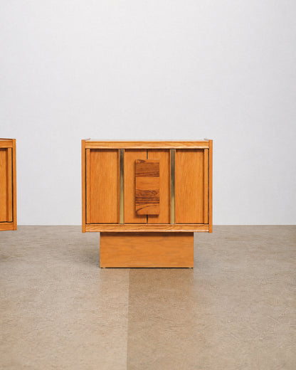 MCM Oak & Rosewood Brutalist Nightstand Set