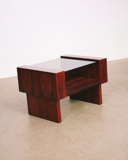 Additional angle of the rosewood coffee table highlighting the wood grain pattern.