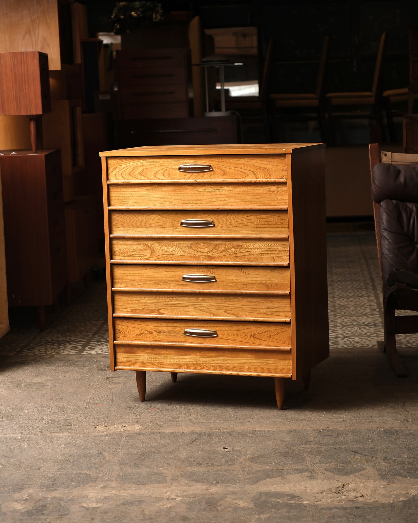 MCM Tallboy Dresser with Brass Pulls