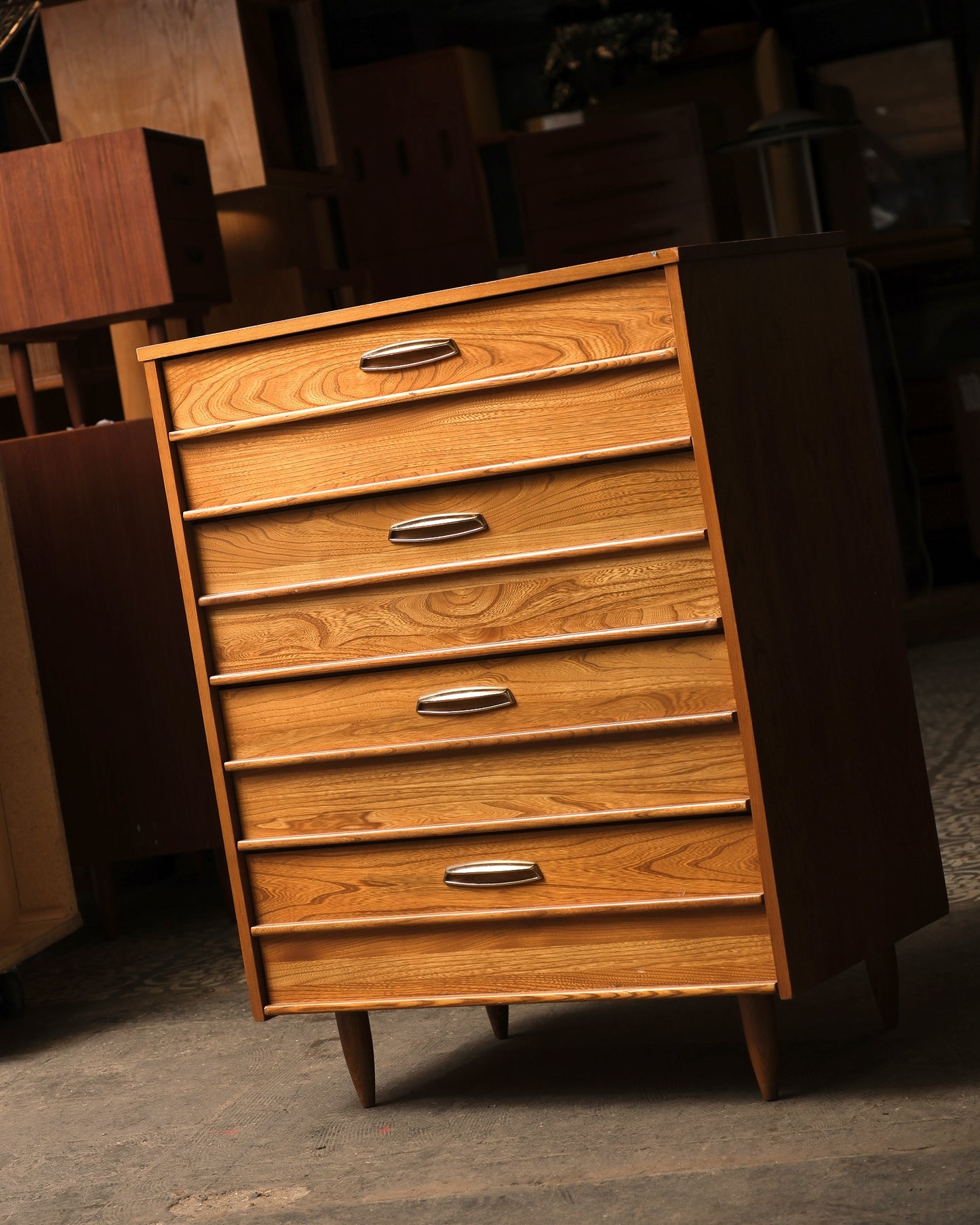MCM Tallboy Dresser with Brass Pulls