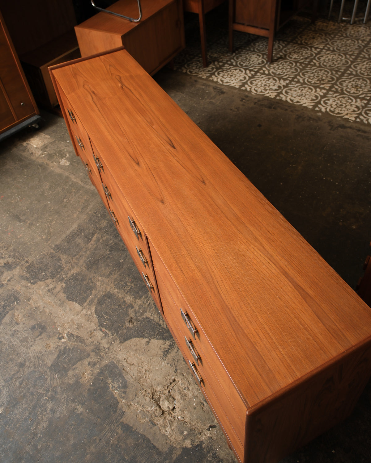Overhead view of the dresser showing the full top surface and drawer configuration.