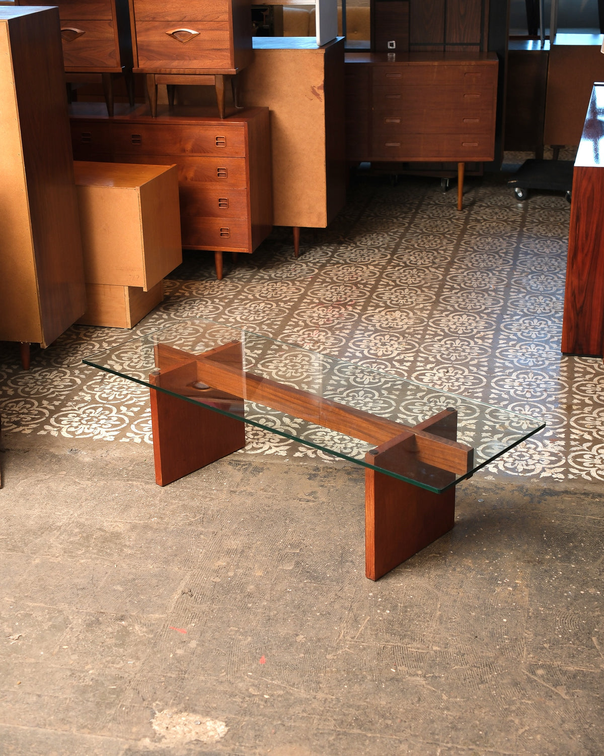 Mid-Century Modern Teak Glass Coffee Table
