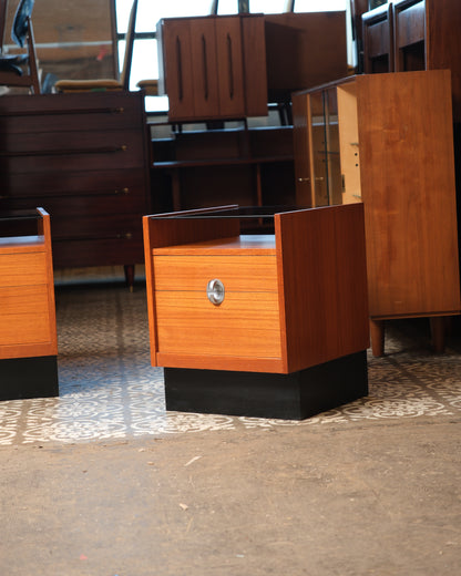 MCM Teak Nightstand Set with Smoked Glass by Heltborg Møbler