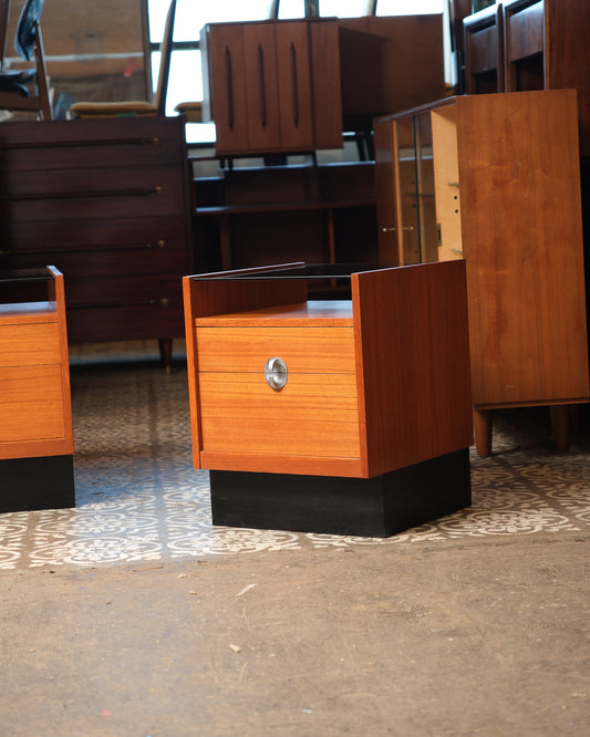 MCM Teak Nightstand Set with Smoked Glass by Heltborg Møbler