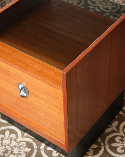 MCM Teak Nightstand Set with Smoked Glass by Heltborg Møbler