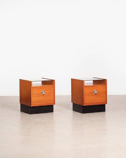 MCM Teak Nightstand Set with Smoked Glass by Heltborg Møbler