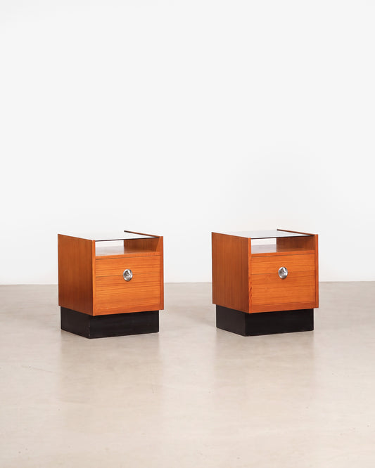 MCM Teak Nightstand Set with Smoked Glass by Heltborg Møbler