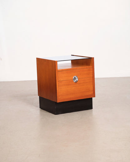 MCM Teak Nightstand Set with Smoked Glass by Heltborg Møbler