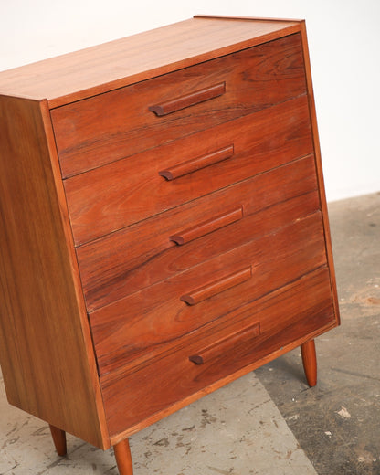 Mid-Century Modern Teak Tallboy Dresser (30”W)