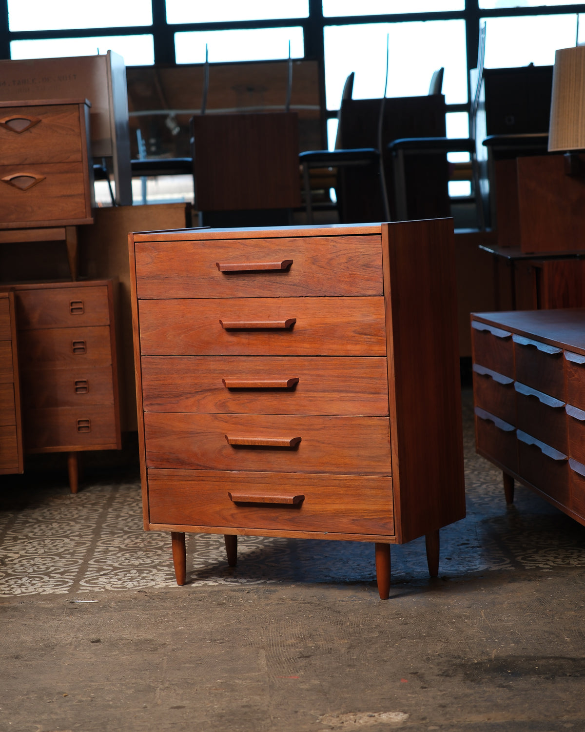 Mid-Century Modern Teak Tallboy Dresser (30”W)