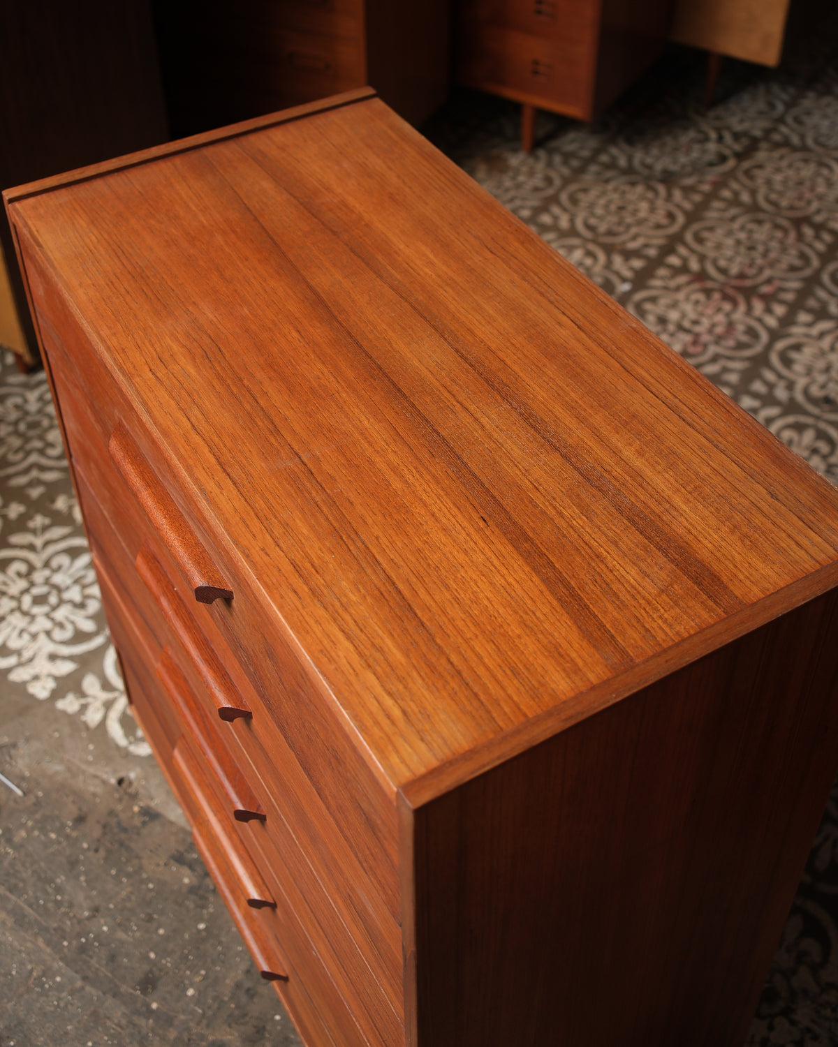 Mid-Century Modern Teak Tallboy Dresser (30”W)