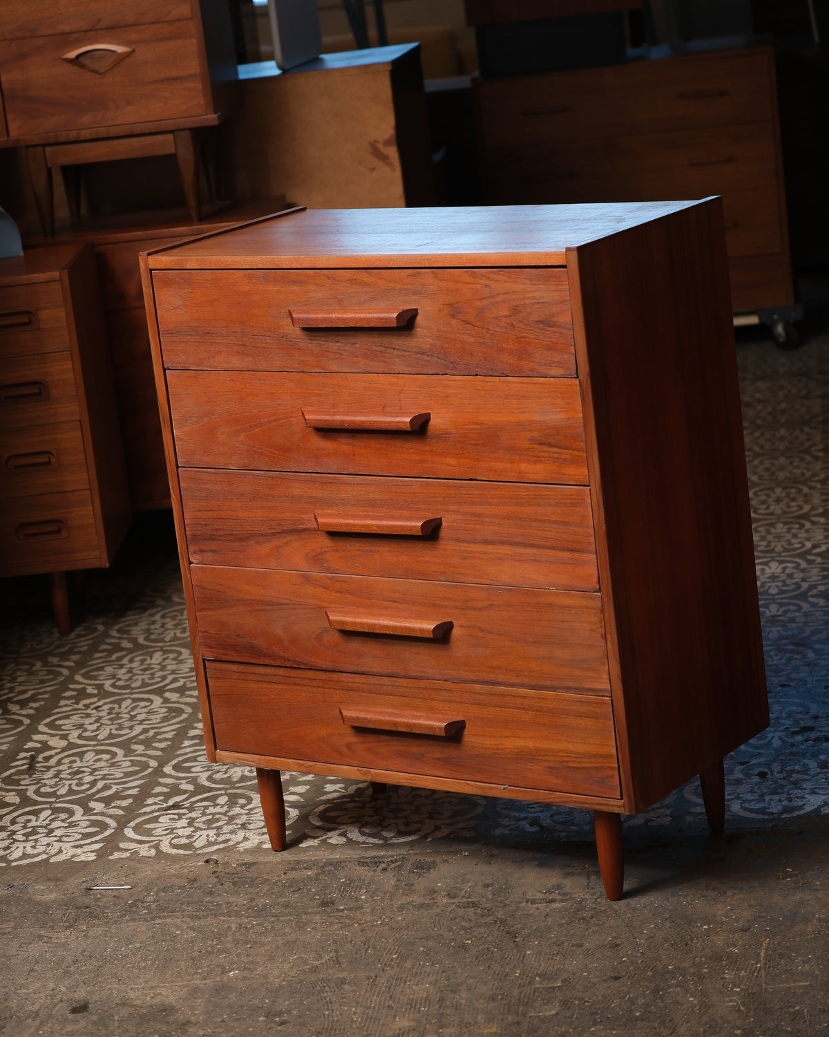 Mid-Century Modern Teak Tallboy Dresser (30”W)
