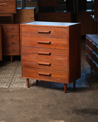 Mid-Century Modern Teak Tallboy Dresser (30”W)