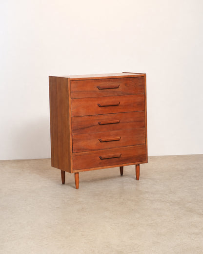 Mid-Century Modern Teak Tallboy Dresser (30”W)