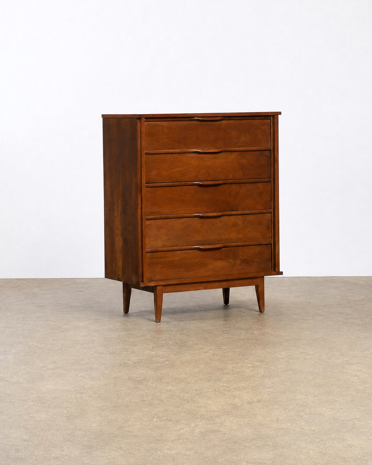 Additional angle of the walnut tallboy dresser highlighting overall proportions and finish.