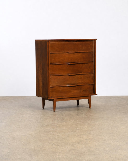 Additional angle of the walnut tallboy dresser highlighting overall proportions and finish.