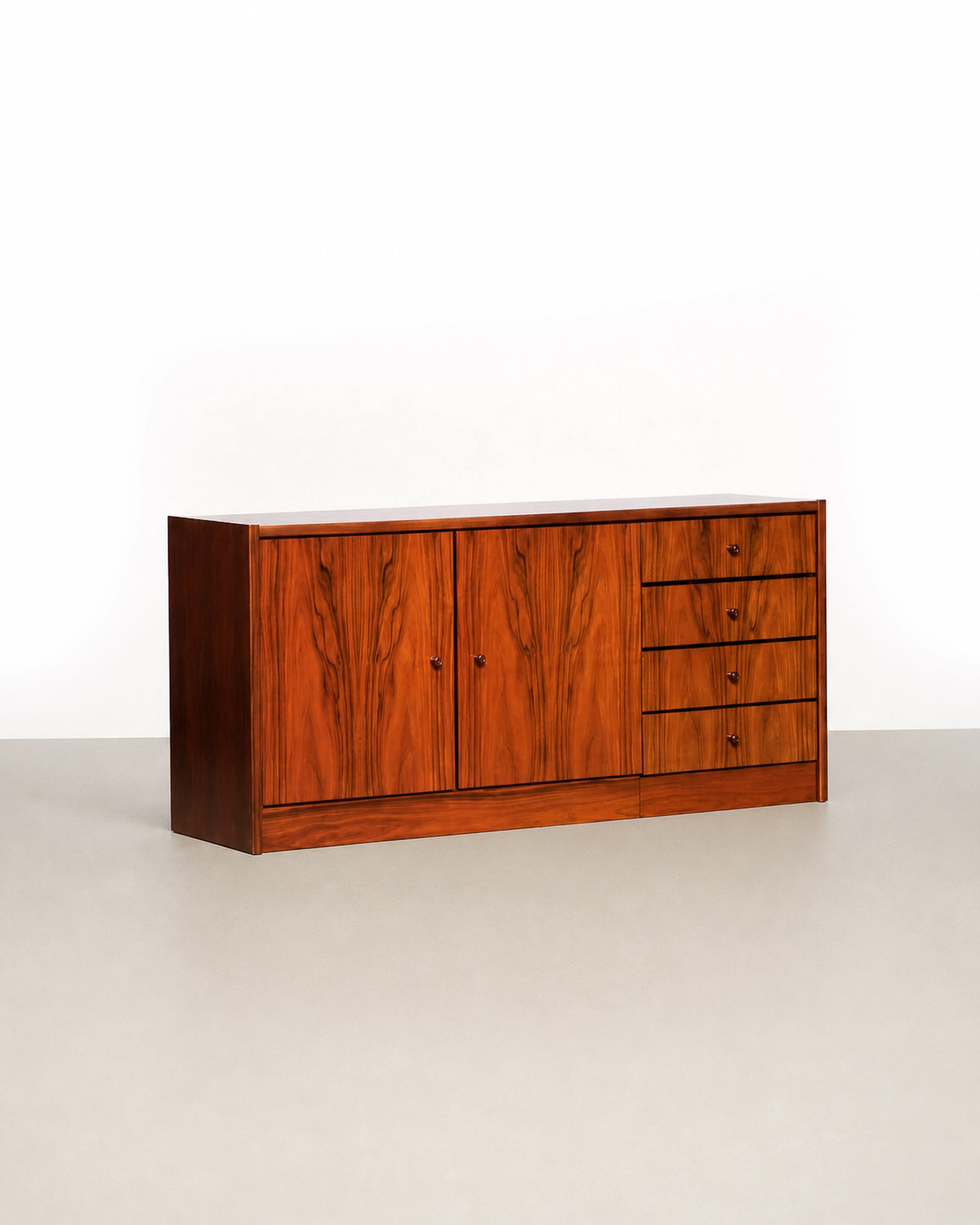 Detail of the cabinet door grain pattern and knob hardware.