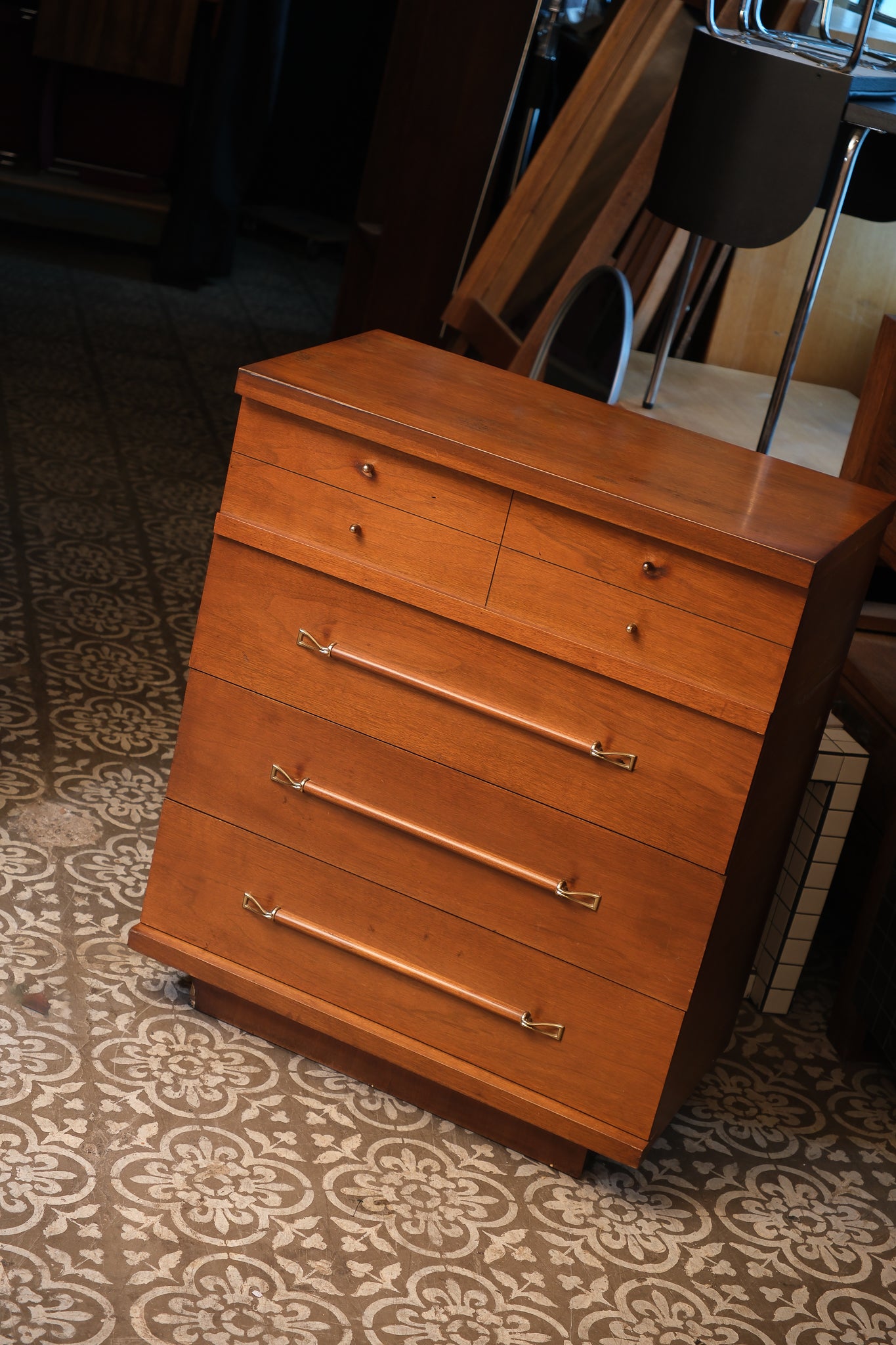 MCM Walnut Wide Tallboy Dresser