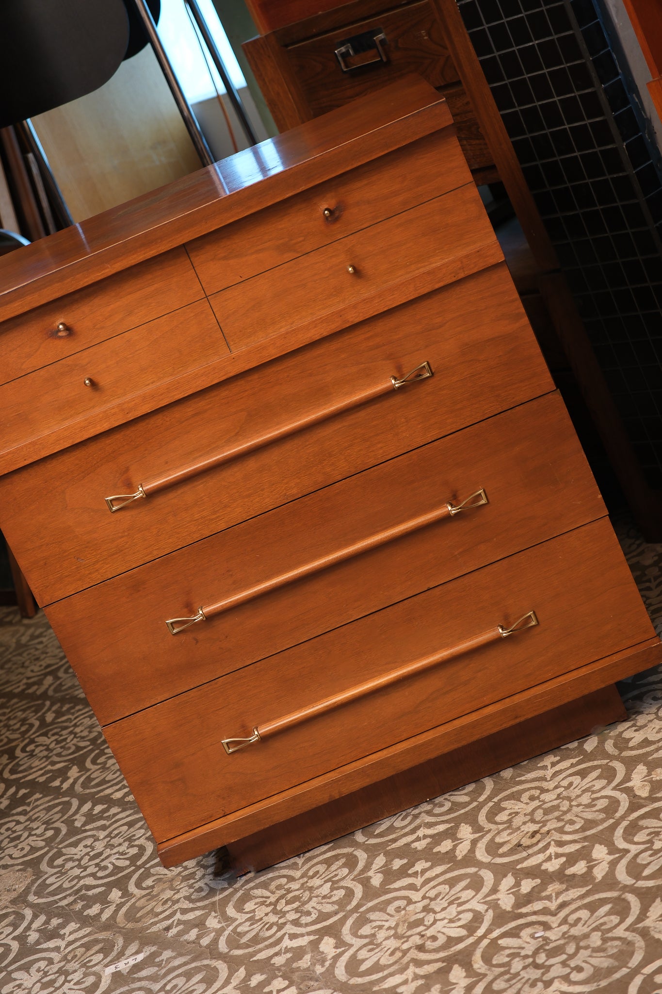 MCM Walnut Wide Tallboy Dresser