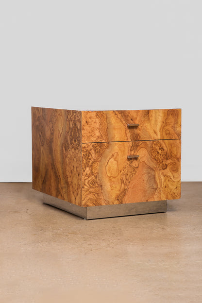 MCM Burl Wood Nightstand Set