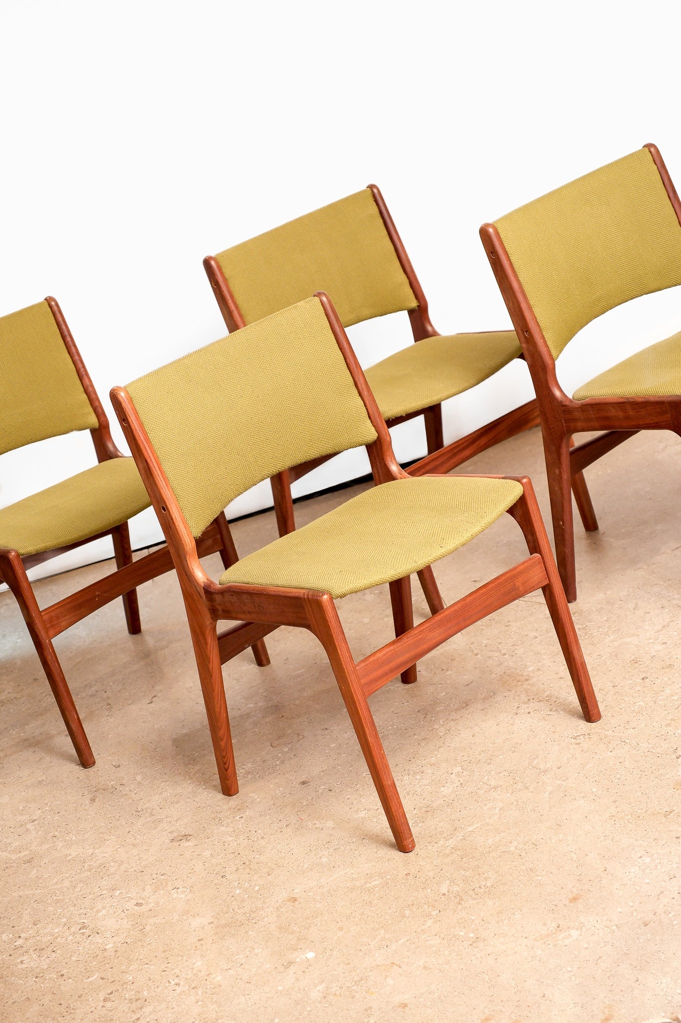 MCM Teak Chair Set With Green Upholstery