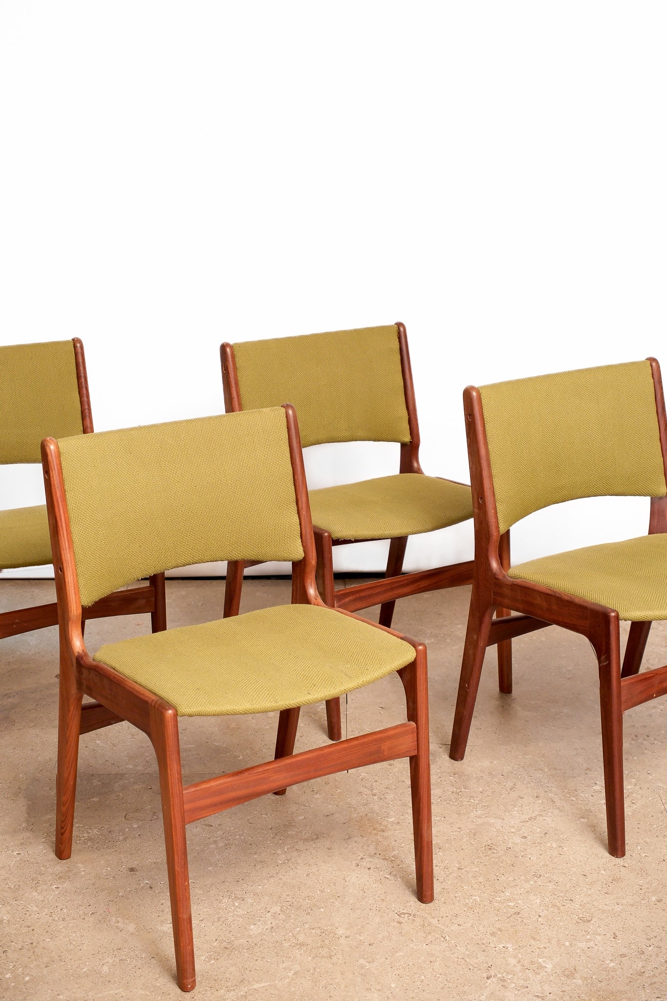 MCM Teak Chair Set With Green Upholstery