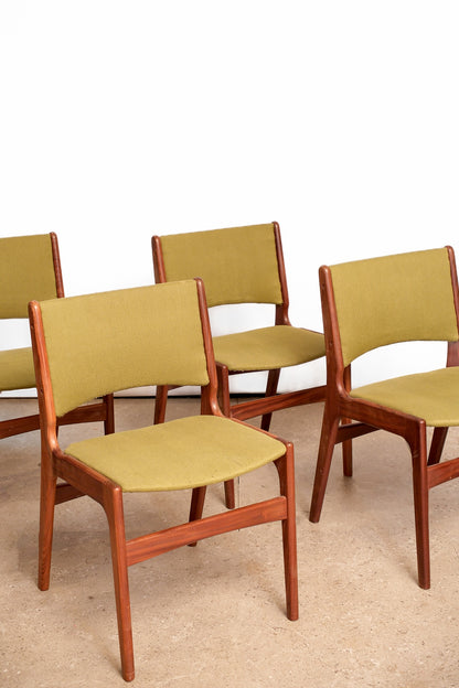 MCM Teak Chair Set With Green Upholstery