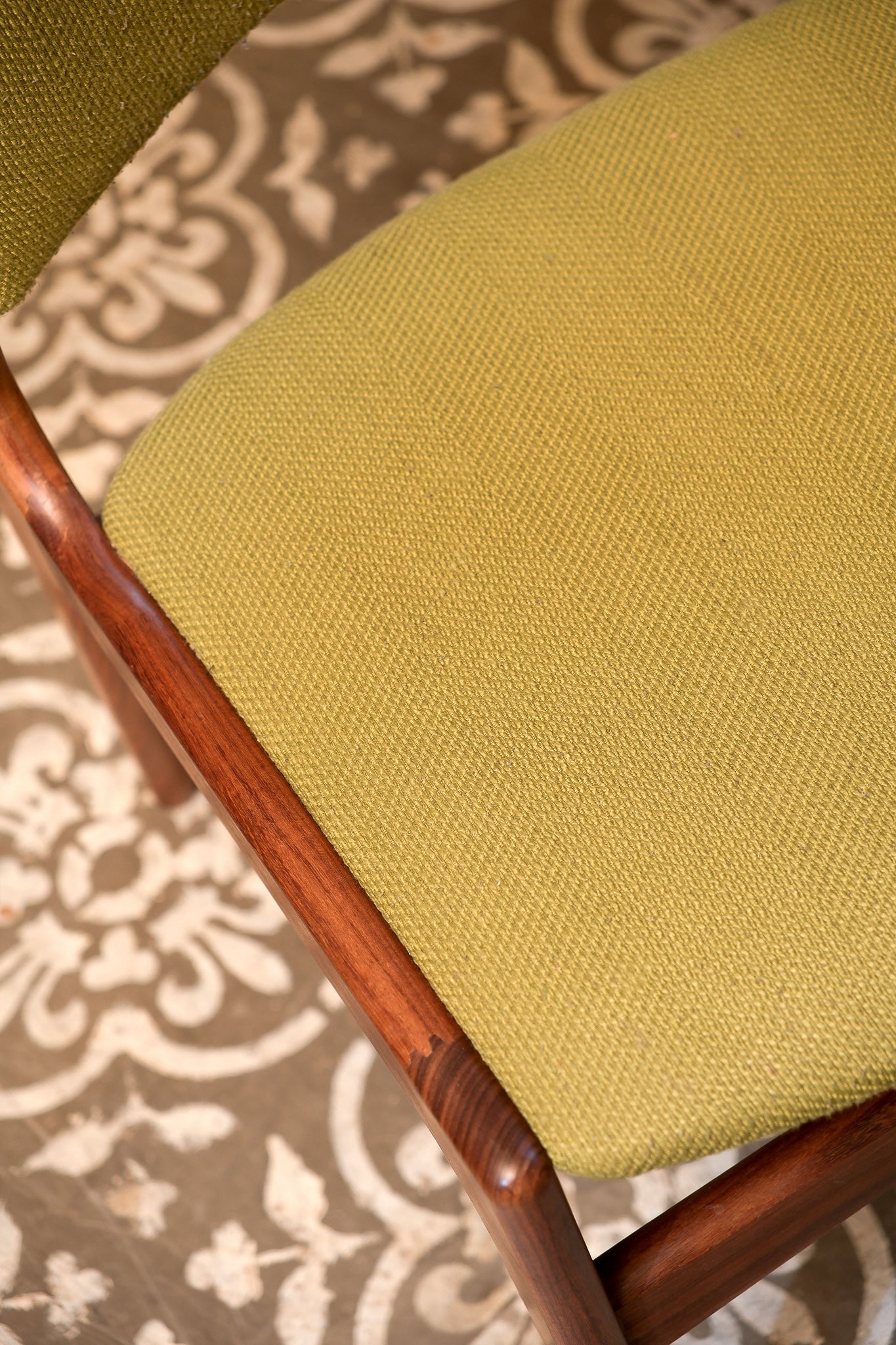 MCM Teak Chair Set With Green Upholstery