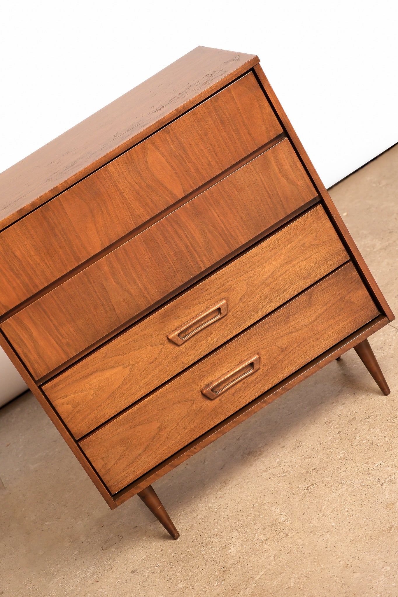 MCM Dark Walnut Tallboy Dresser By Vic Art