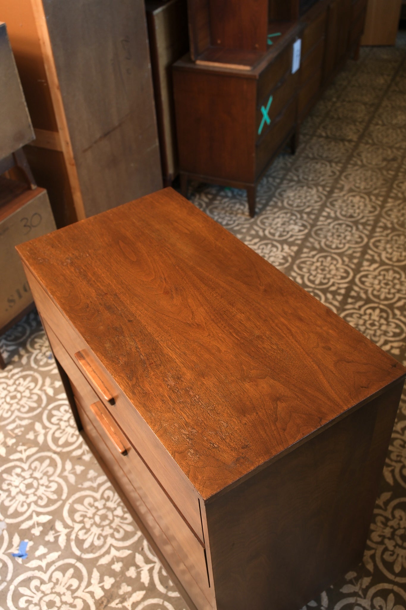 MCM Dark Walnut Tallboy Dresser By Vic Art