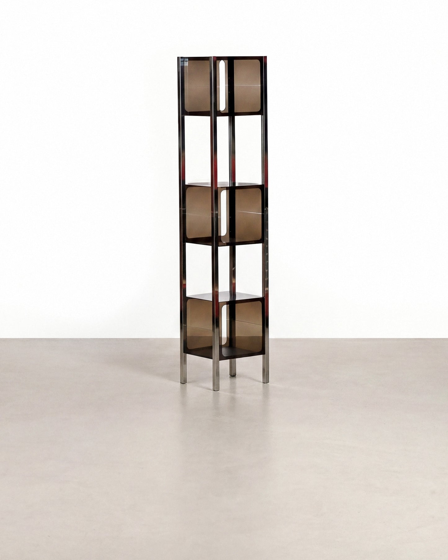 Vintage Space Age Smoked Acrylic & Chrome Display Shelf (1970s)