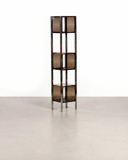 Vintage Space Age Smoked Acrylic & Chrome Display Shelf (1970s)