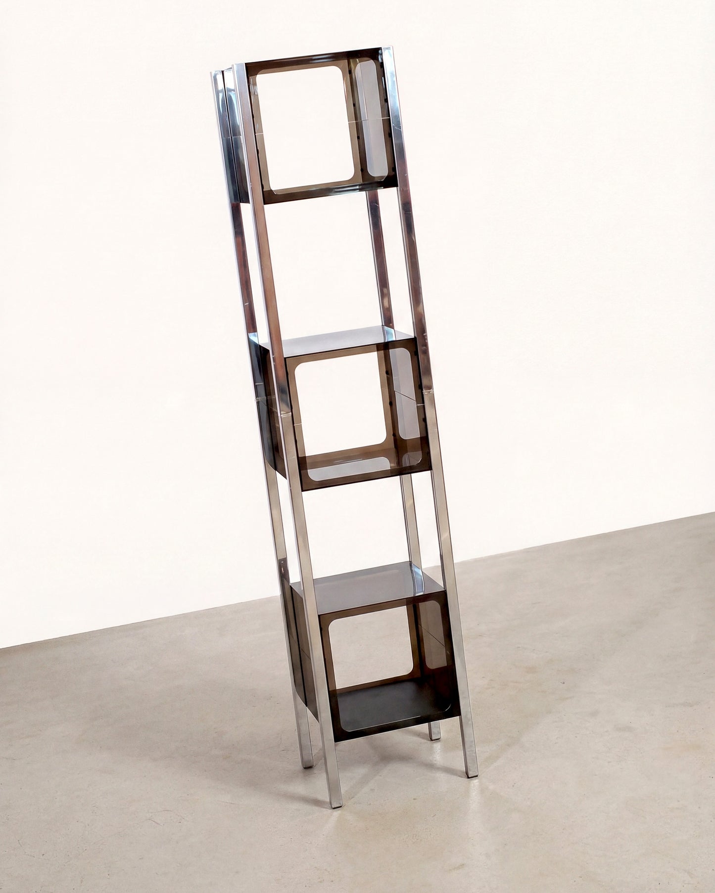 Vintage Space Age Smoked Acrylic & Chrome Display Shelf (1970s)