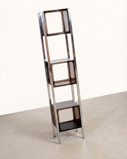 Vintage Space Age Smoked Acrylic & Chrome Display Shelf (1970s)