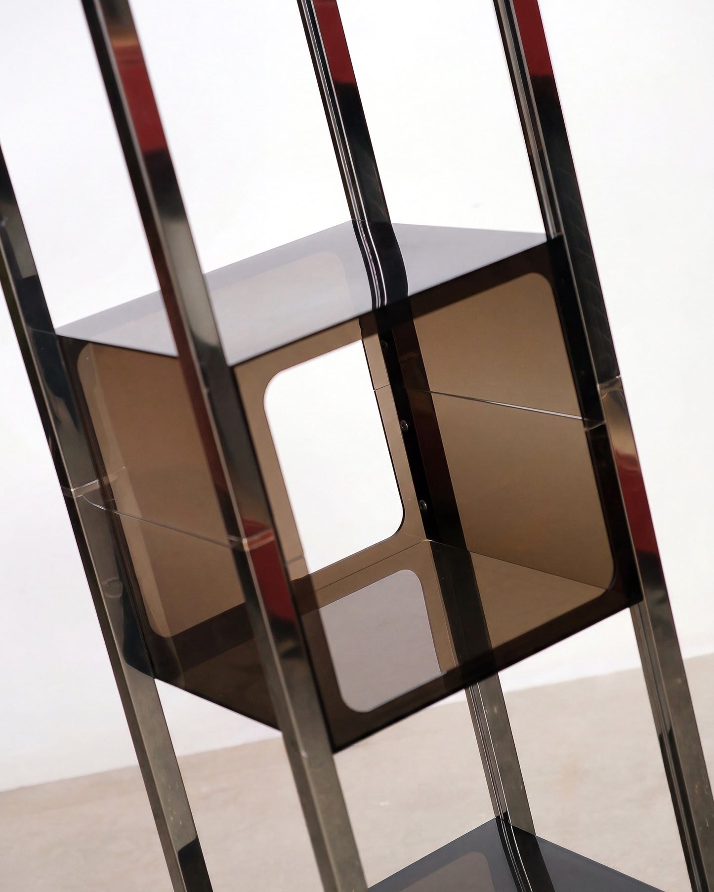 Vintage Space Age Smoked Acrylic & Chrome Display Shelf (1970s)