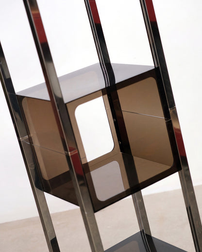 Vintage Space Age Smoked Acrylic & Chrome Display Shelf (1970s)