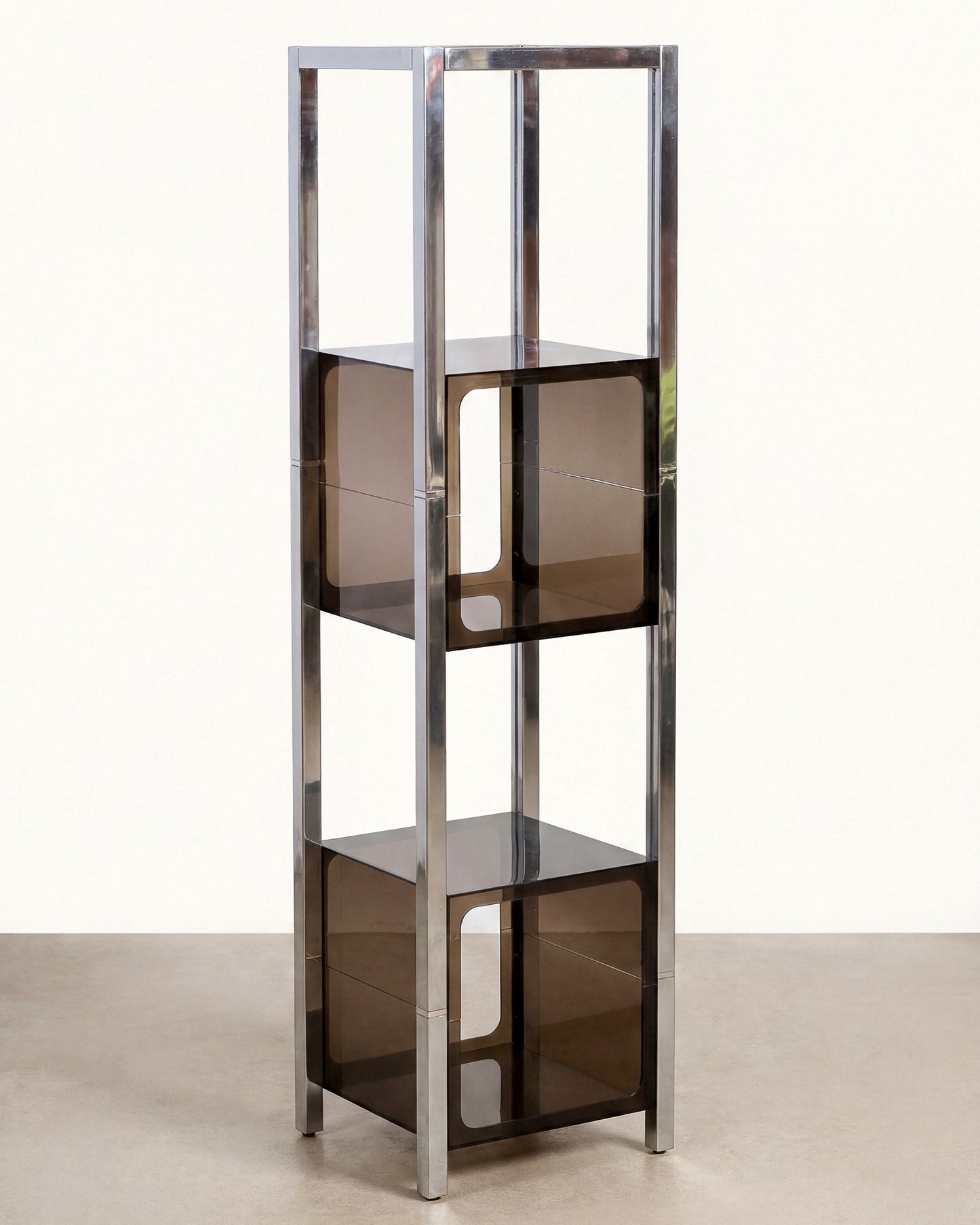 Vintage Space Age Smoked Acrylic & Chrome Display Shelf (1970s)