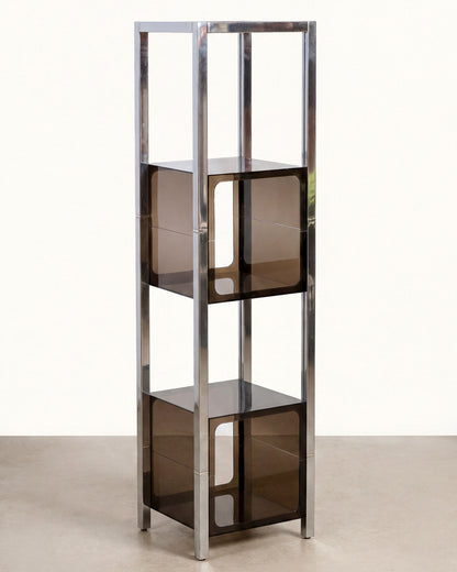 Vintage Space Age Smoked Acrylic & Chrome Display Shelf (1970s)