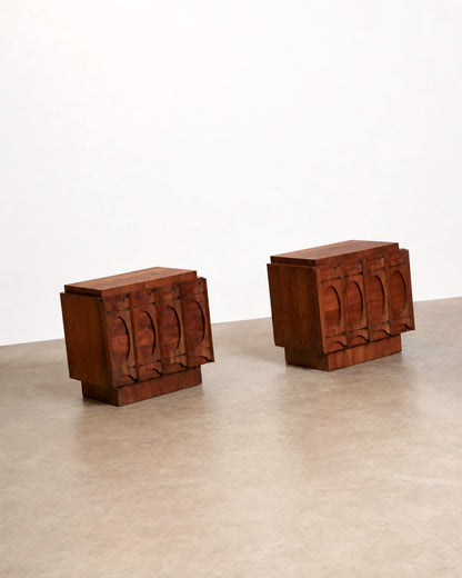 Tobago Brutalist Dark Walnut Nightstand Set