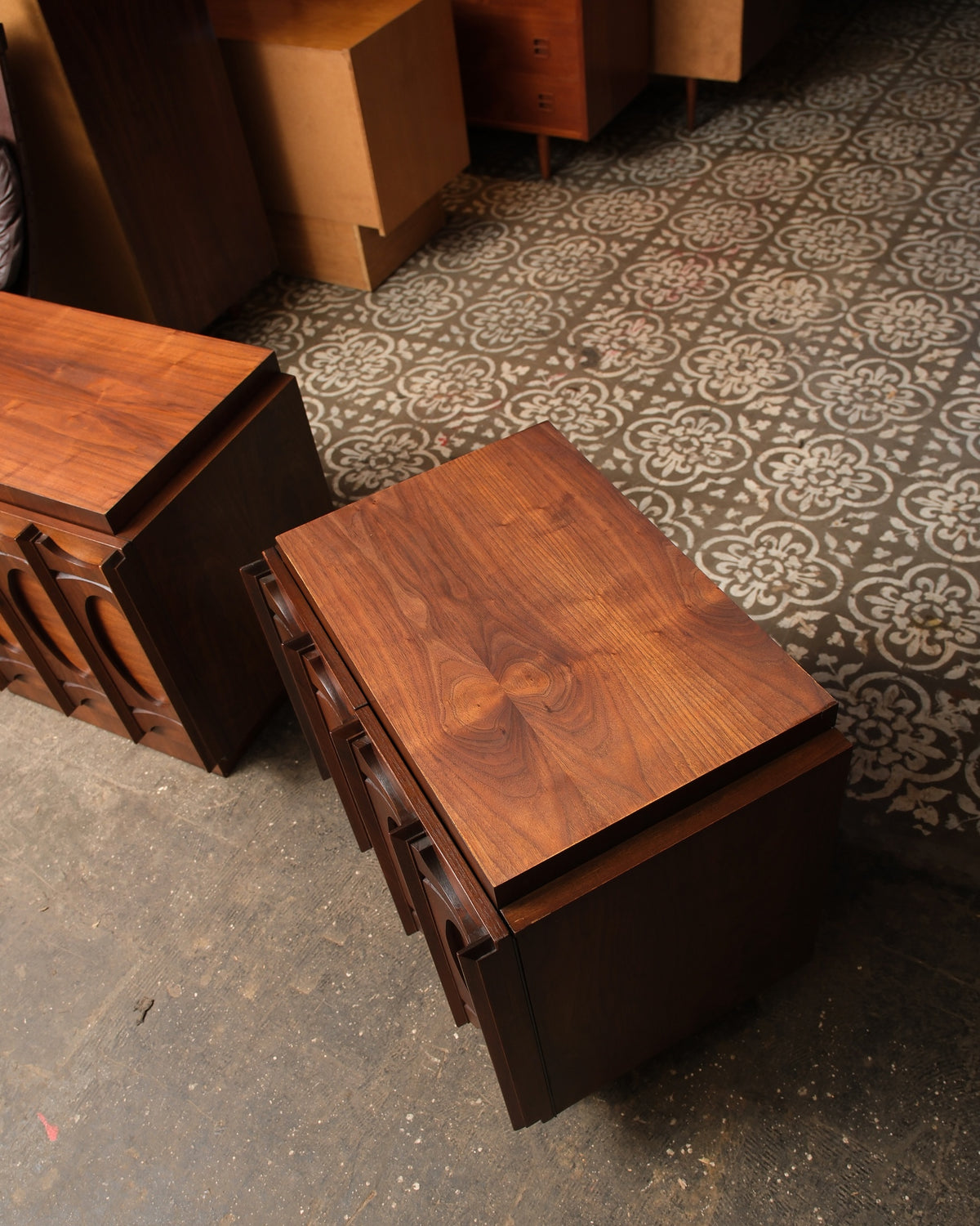 Tobago Brutalist Dark Walnut Nightstand Set