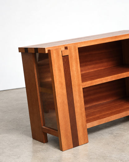Additional angle of the two-tone hardwood cabinet highlighting its construction details.