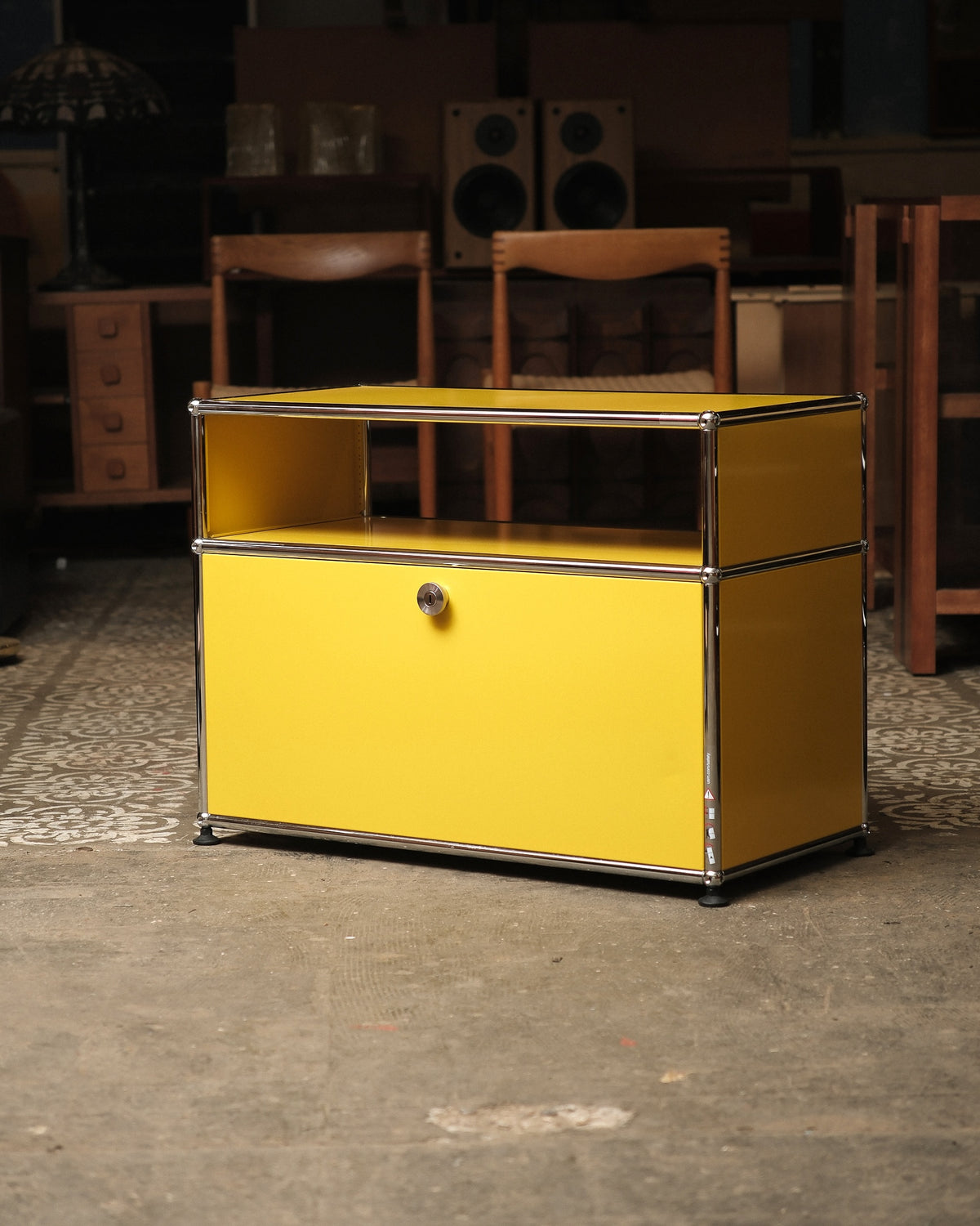Side view showing the depth and profile of the cabinet.