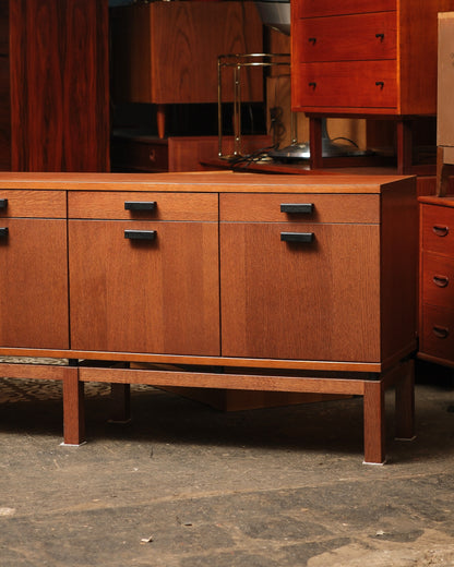 Additional angle of the oak sideboard showing the full front and top surface.