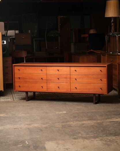 Vintage Teak 9-Drawer Dresser by RS Associates