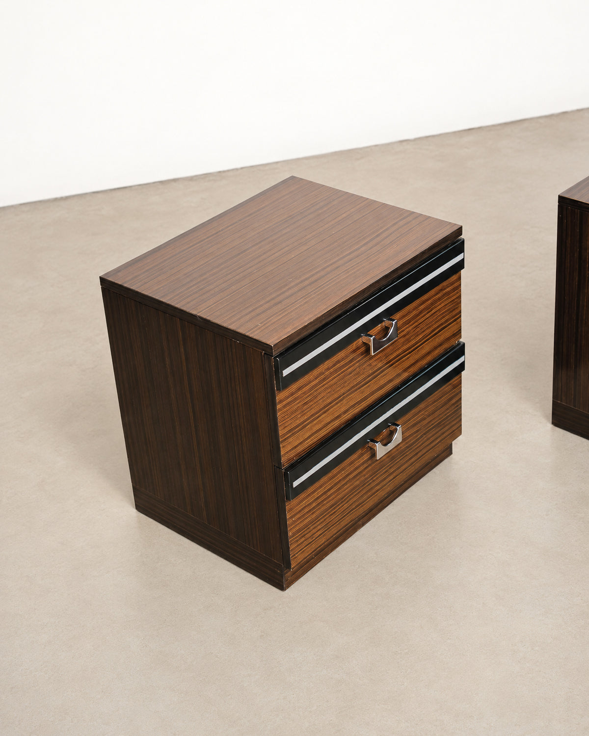 View of the nightstand set placed side by side, showing matching design.